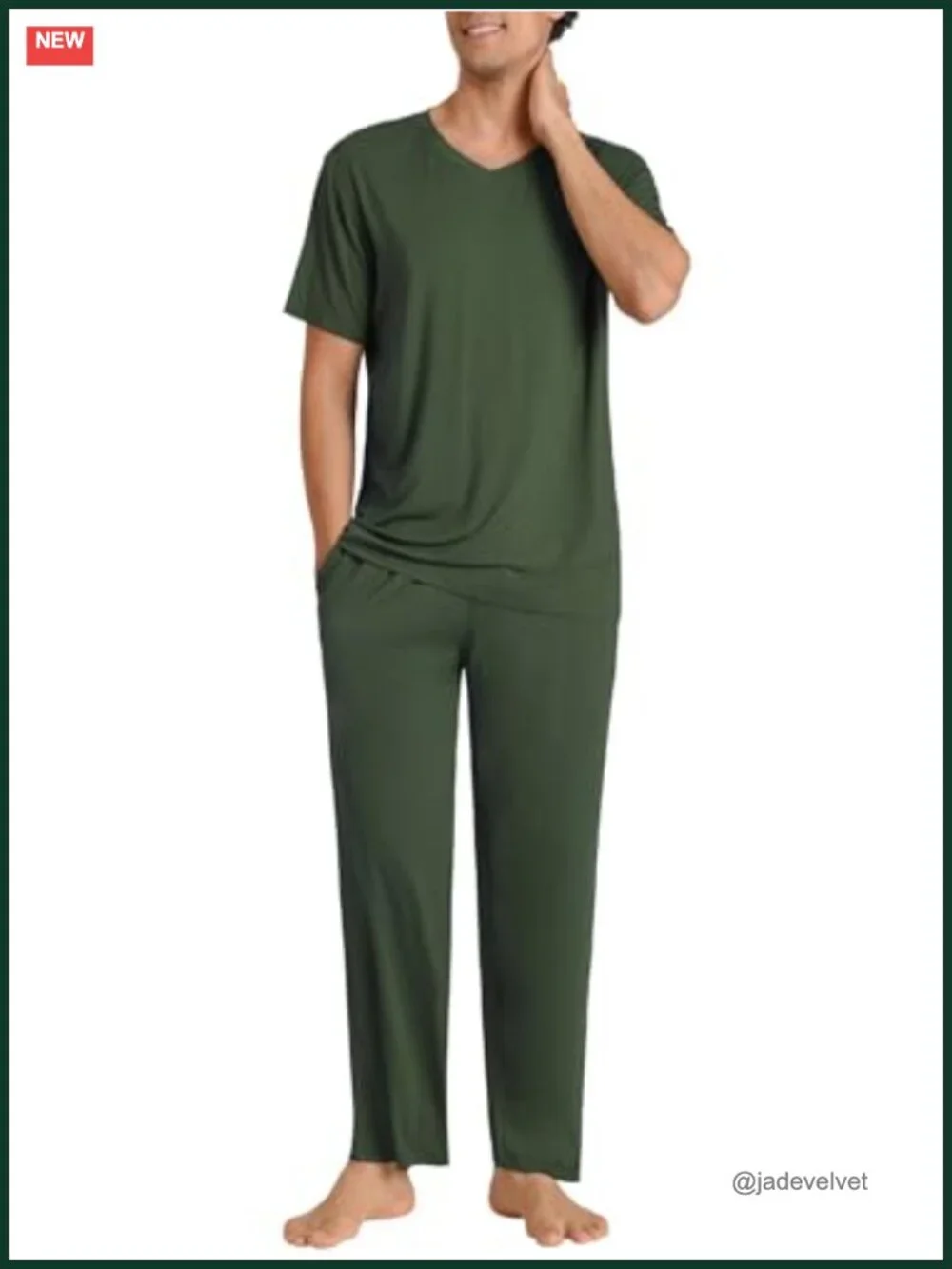 Men's Soft Pajama Set Viscose Short Sleeve Top with Pants
